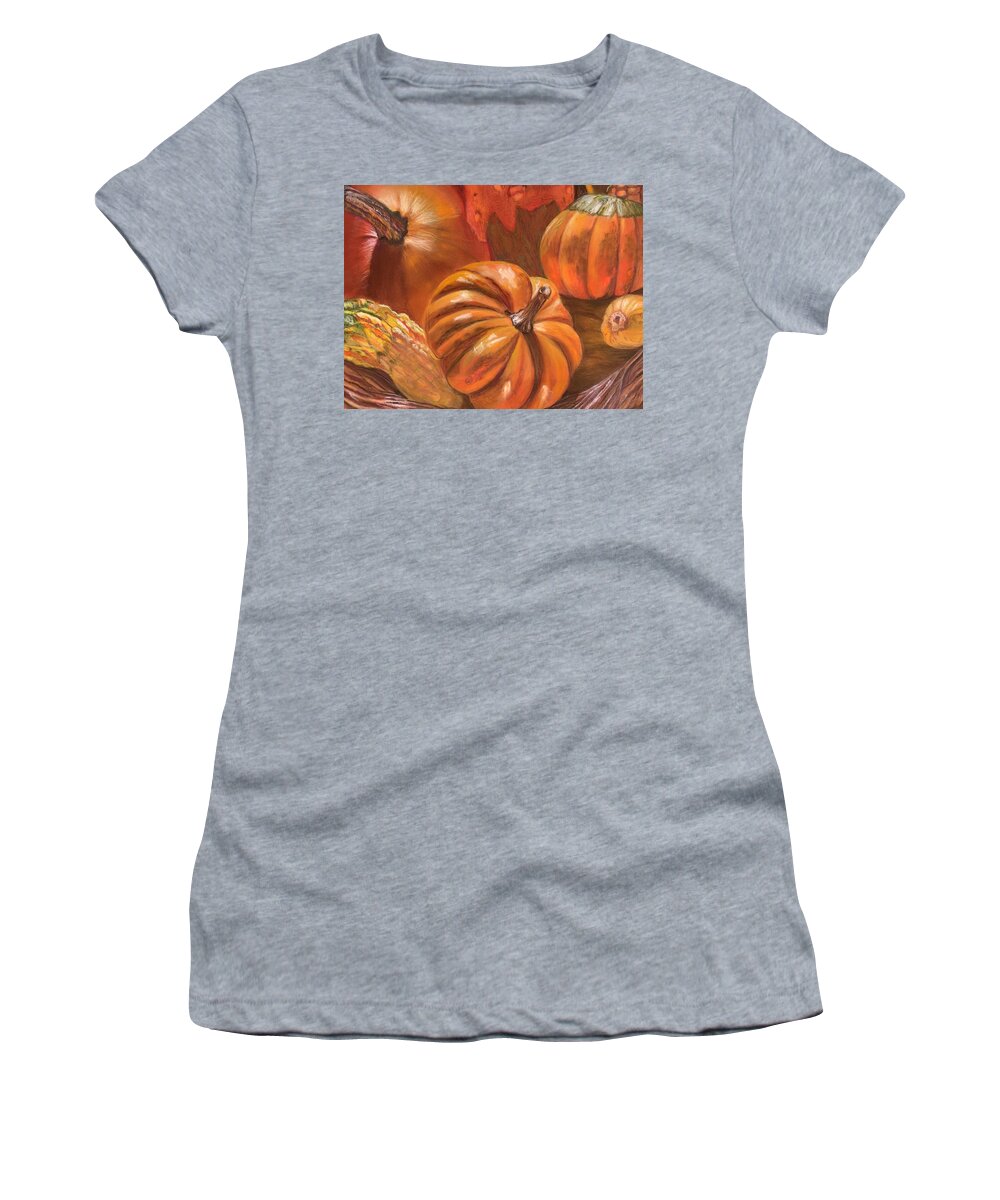 Autumn Women's T-Shirt featuring the pastel Autumn's Bounty by Juliette Becker