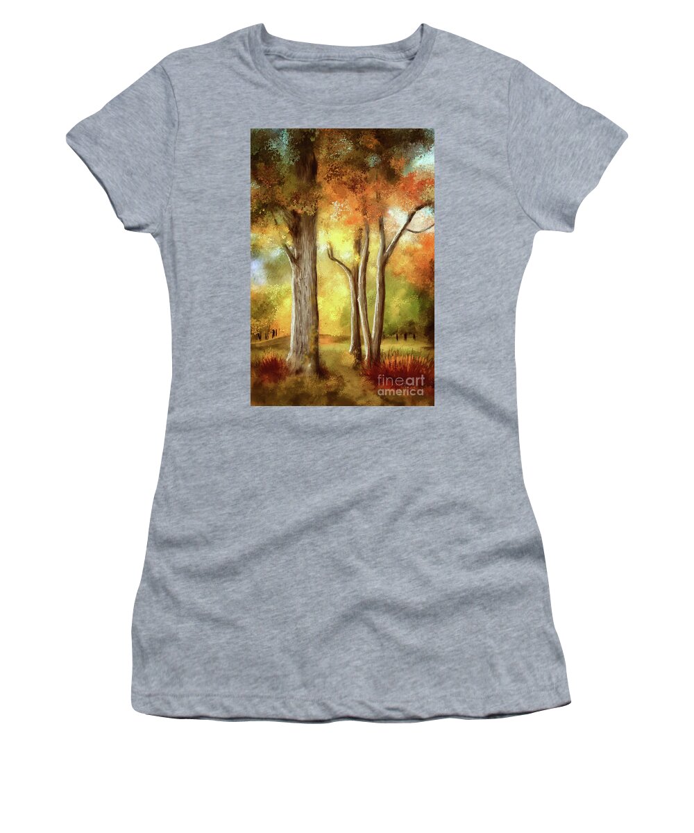 Autumn Women's T-Shirt featuring the digital art Autumn's Fleeting Glory by Lois Bryan