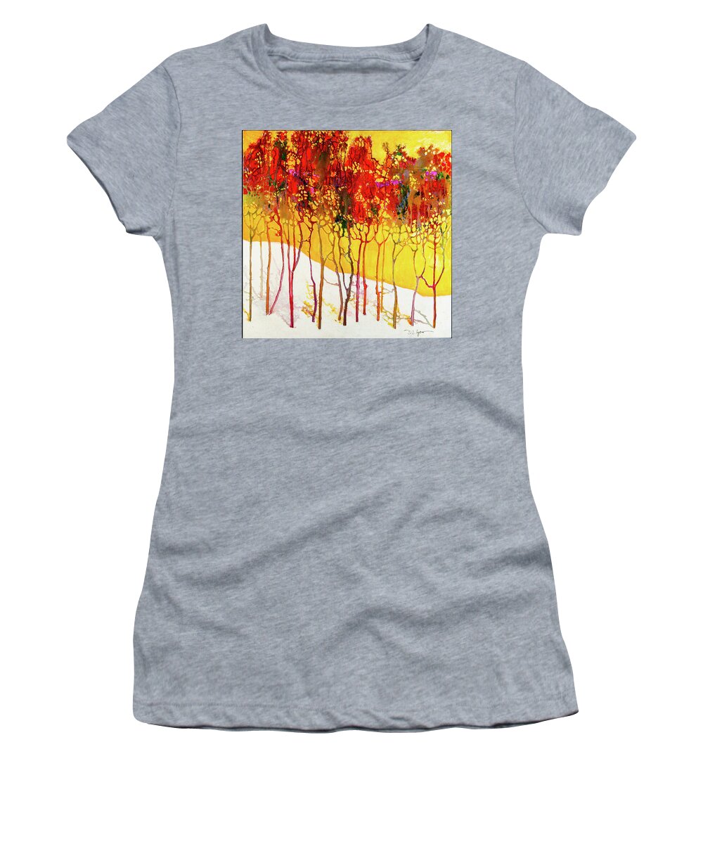 Abstract Women's T-Shirt featuring the digital art Autumns Last Mosaic - Abstract Contemporary Acrylic Painting by Sambel Pedes