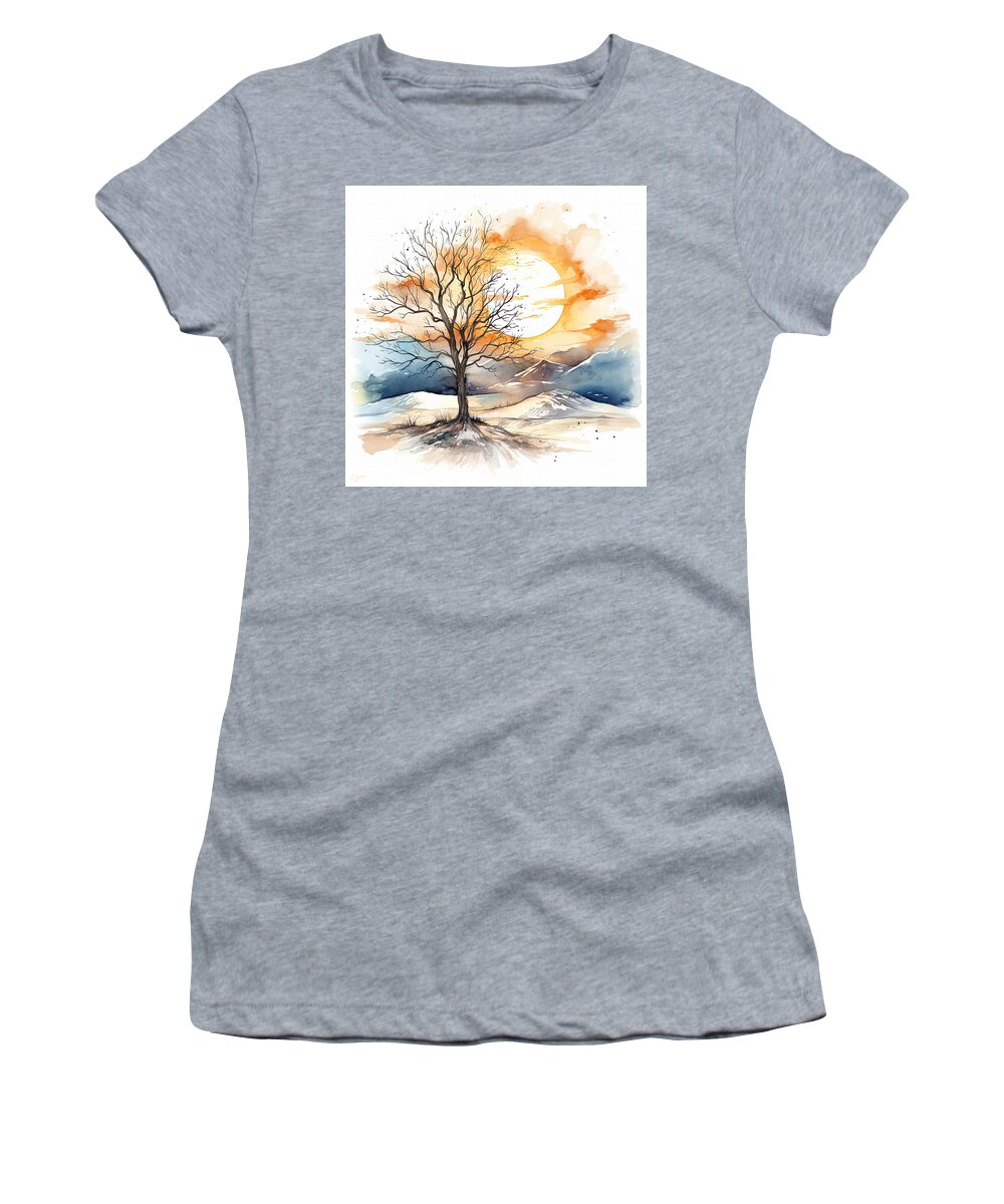 Four Seasons Women's T-Shirt featuring the painting Autumn's Last Whisper by Lourry Legarde