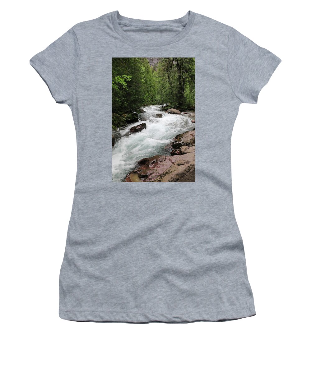 Avalanche Falls Women's T-Shirt featuring the photograph Avalanche Creek - Glacier National Park by Richard Krebs