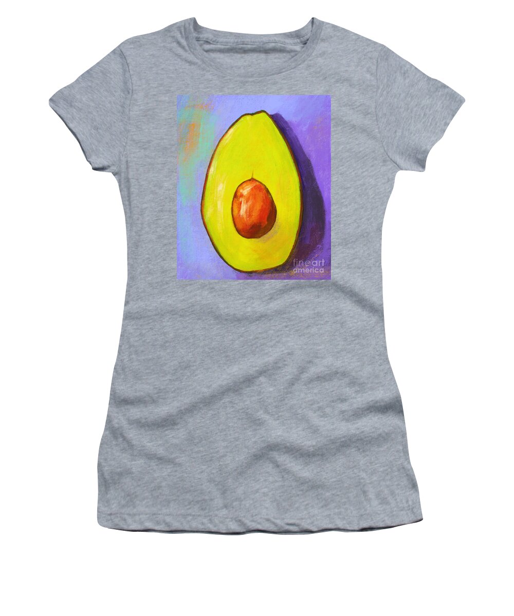 Green Avocado Women's T-Shirt featuring the painting Avocado Half with Seed Kitchen Decor in Lavender by Patricia Awapara