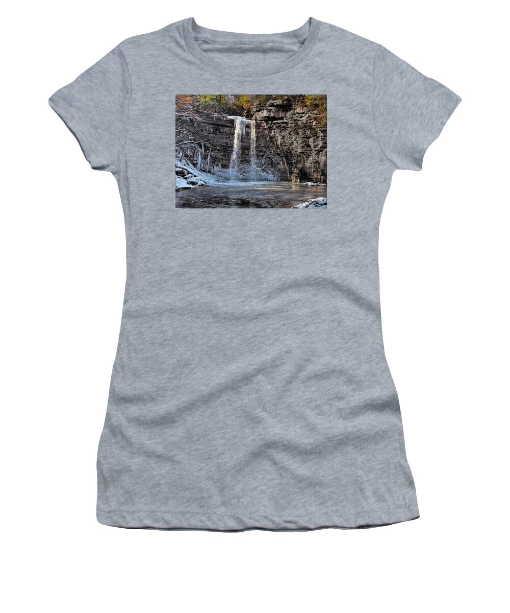 Awostig Falls Women's T-Shirt featuring the digital art Awostig Falls In December by Bearj B Photo Art
