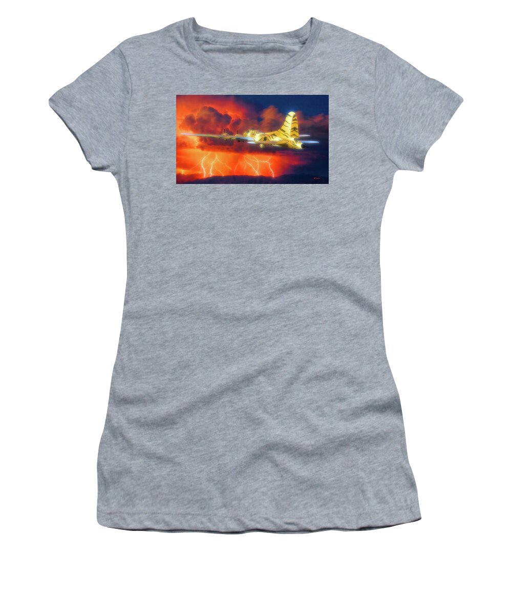 Airplane Women's T-Shirt featuring the digital art B-17 Riders on the Storm by Michael Cleere