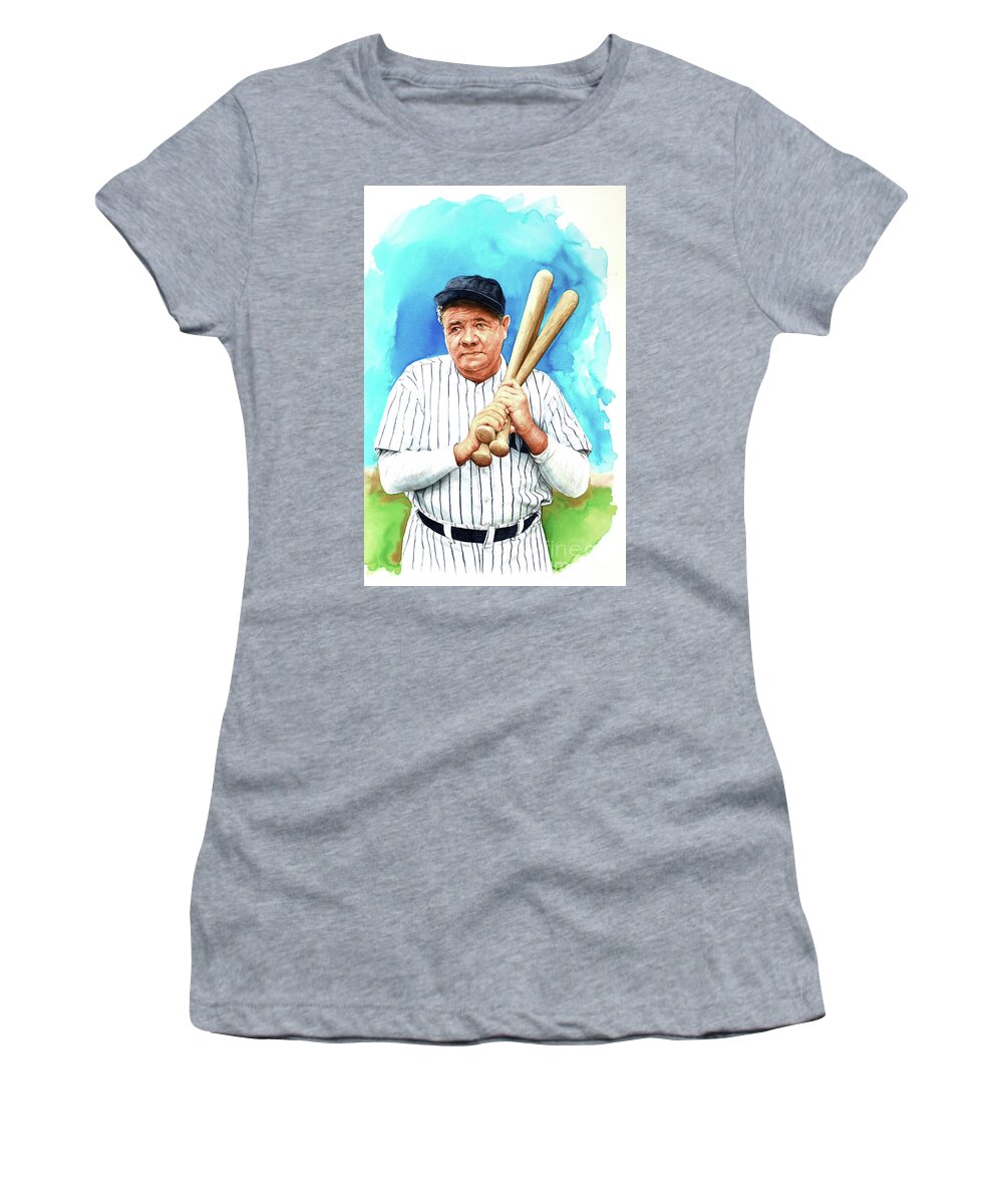 Paul And Chris Calle Women's T-Shirt featuring the painting The 1920s - Babe Ruth by Paul and Chris Calle