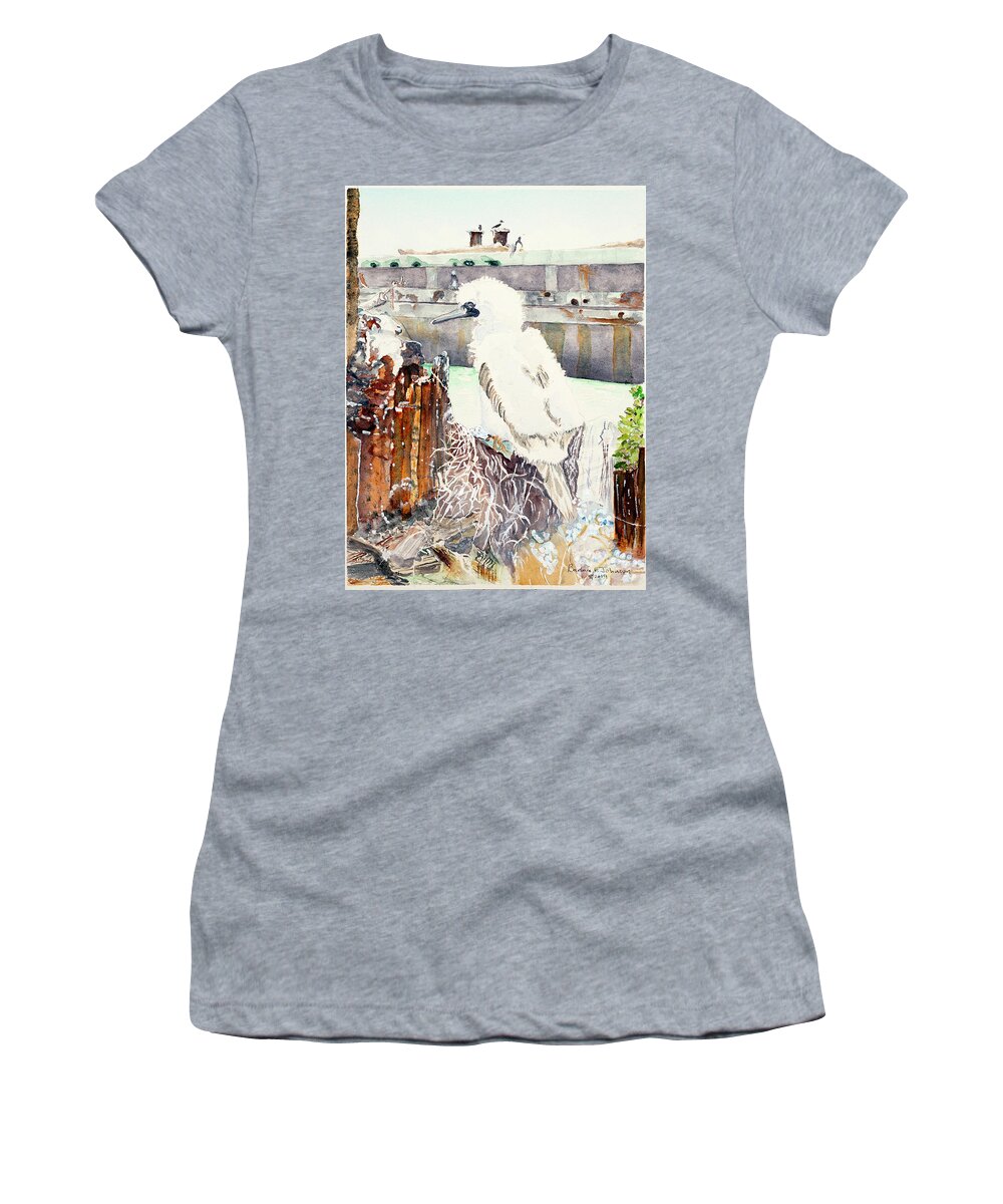 Blue-footed Booby Women's T-Shirt featuring the painting Baby Booby by Barbara F Johnson