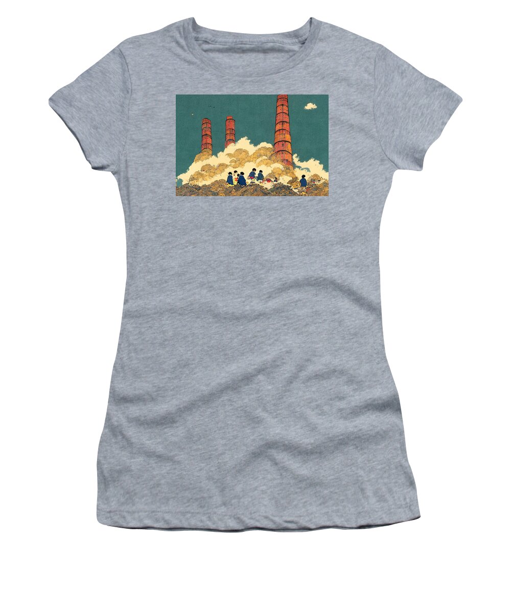 Winner Women's T-Shirt featuring the painting Back Of Children In Cloak Garbage Pile Chimneyt D6aed931 0806 813c 9011 E6533b59d959 by MotionAge Designs