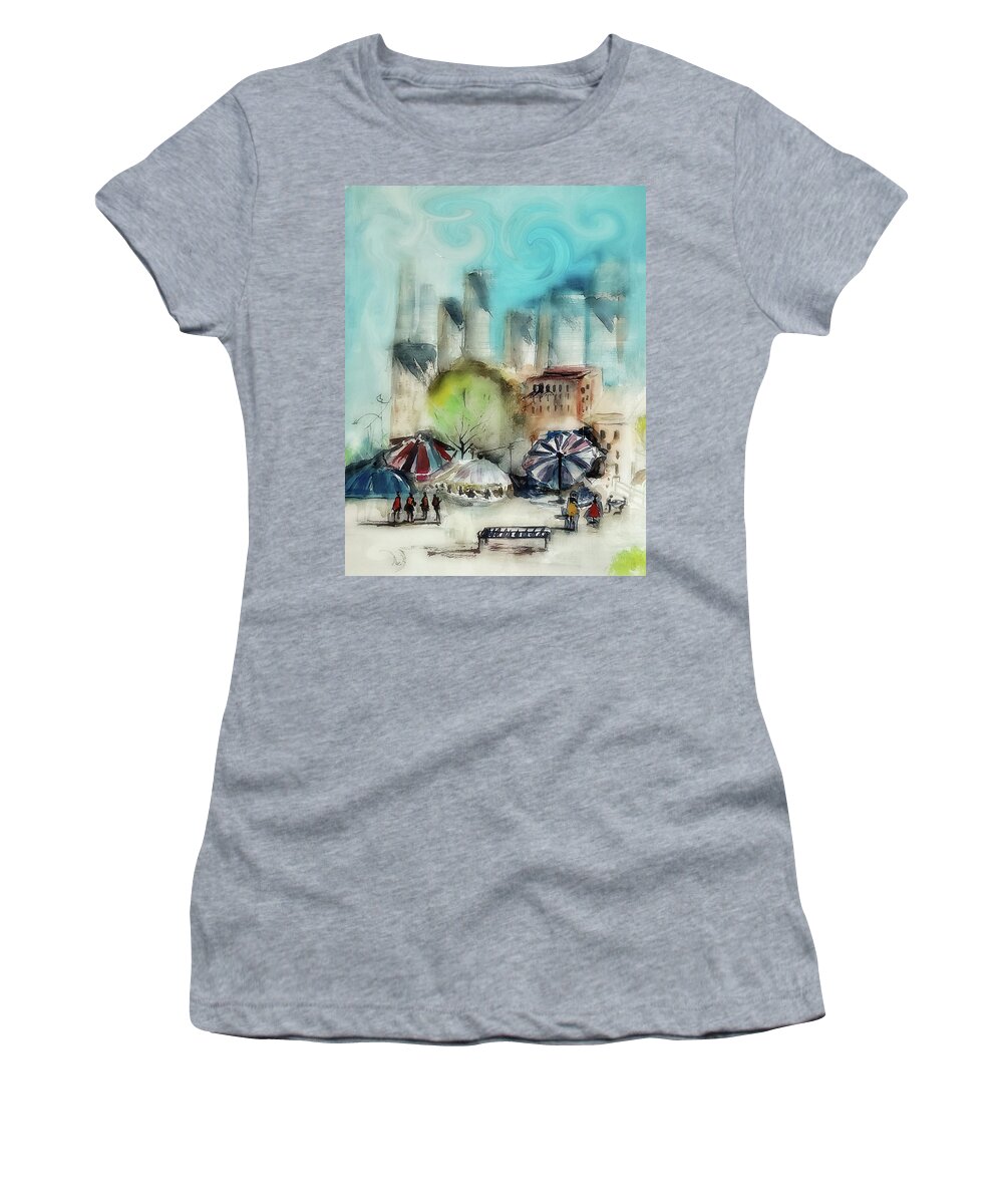 Backpacking Women's T-Shirt featuring the painting Backpacking Abroad Painting by Lisa Kaiser