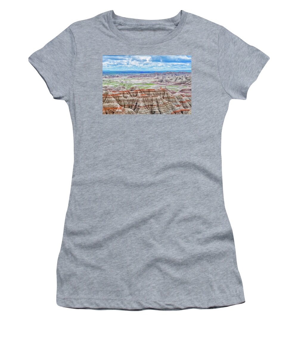 Big Badlands Overlook Women's T-Shirt featuring the photograph Badlands National Park Landscape by Kyle Hanson