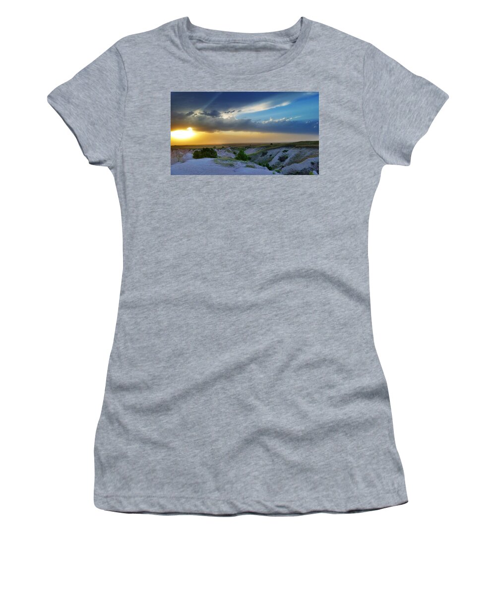Weather Women's T-Shirt featuring the photograph Badlands Spring Storm by Ally White