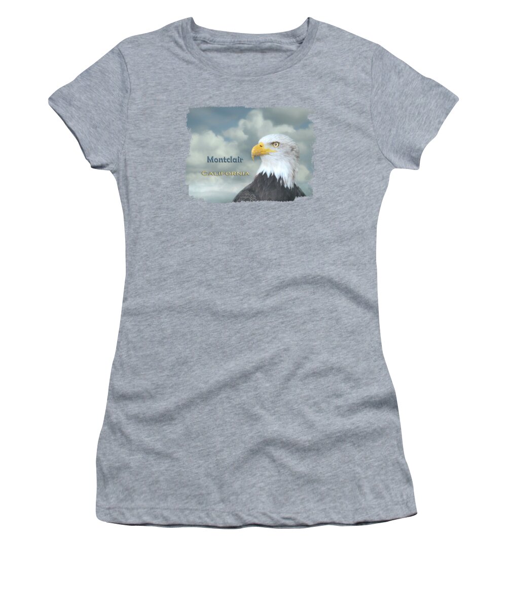 Montclair Women's T-Shirt featuring the mixed media Bald Eagle Montclair CA by Elisabeth Lucas