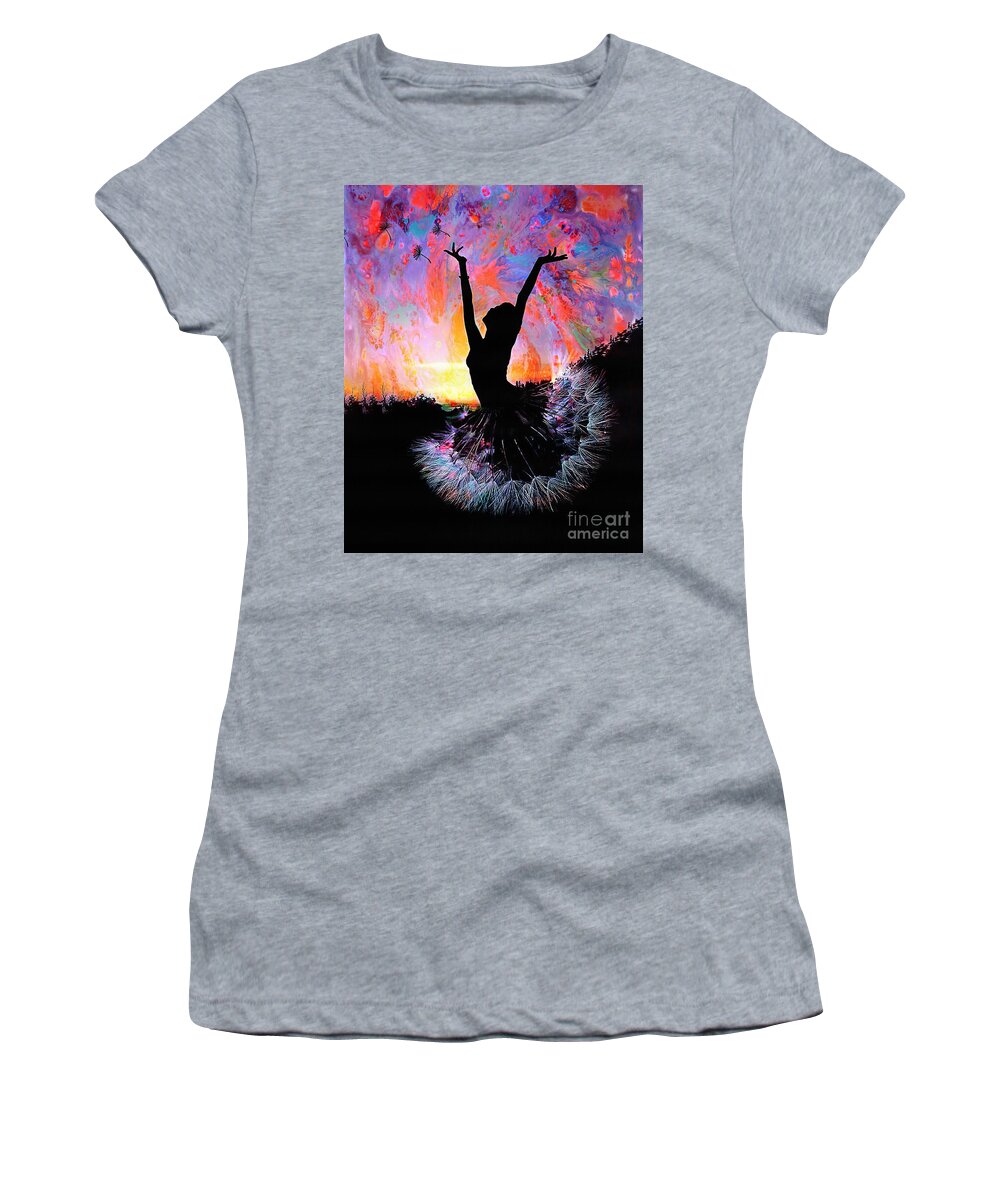 Ballerina Women's T-Shirt featuring the painting Ballerina dance flower girl 043 by Gull G