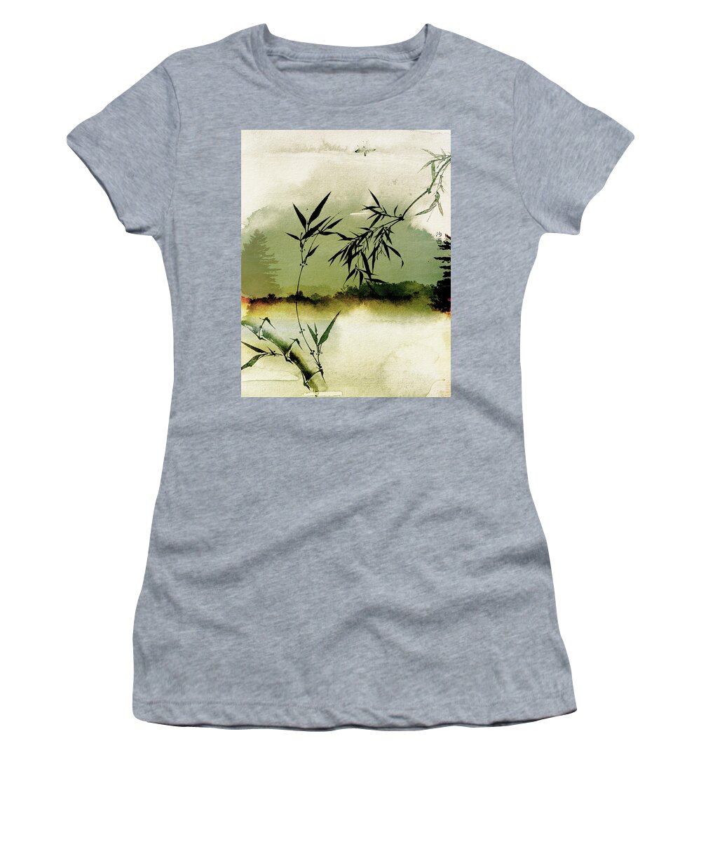 Sunsets Women's T-Shirt featuring the mixed media Bamboo Sunsset by Colleen Taylor