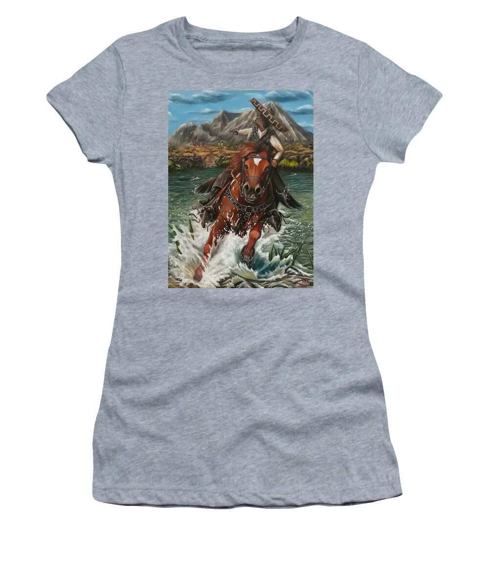Bandido 2 - Outlaw Women's T-Shirt featuring the painting Bandido 2 - Outlaw by Ruben Archuleta - Art Gallery