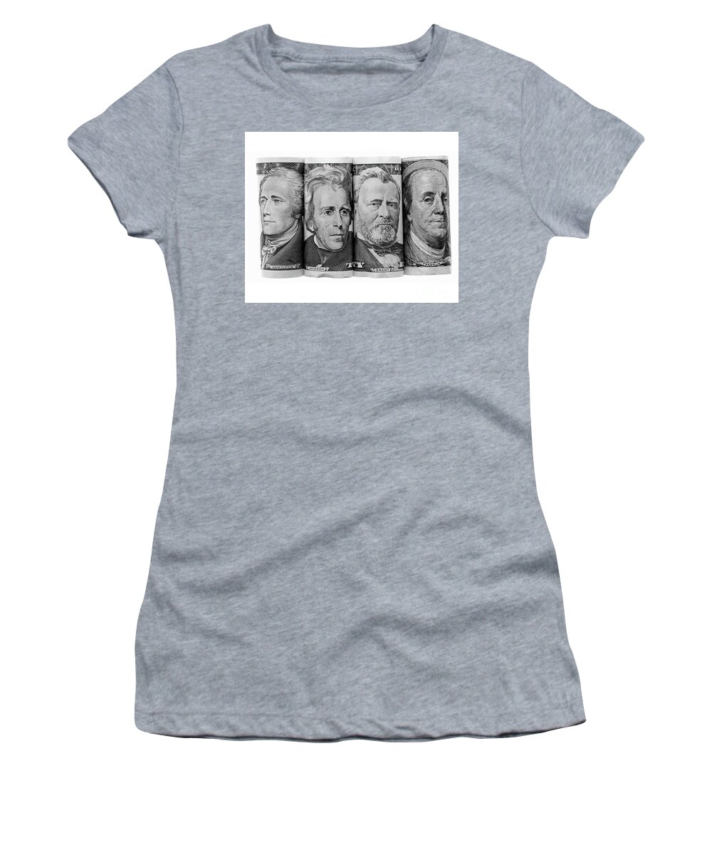 Money Women's T-Shirt featuring the photograph Bank notes Black and White by Pete Klinger
