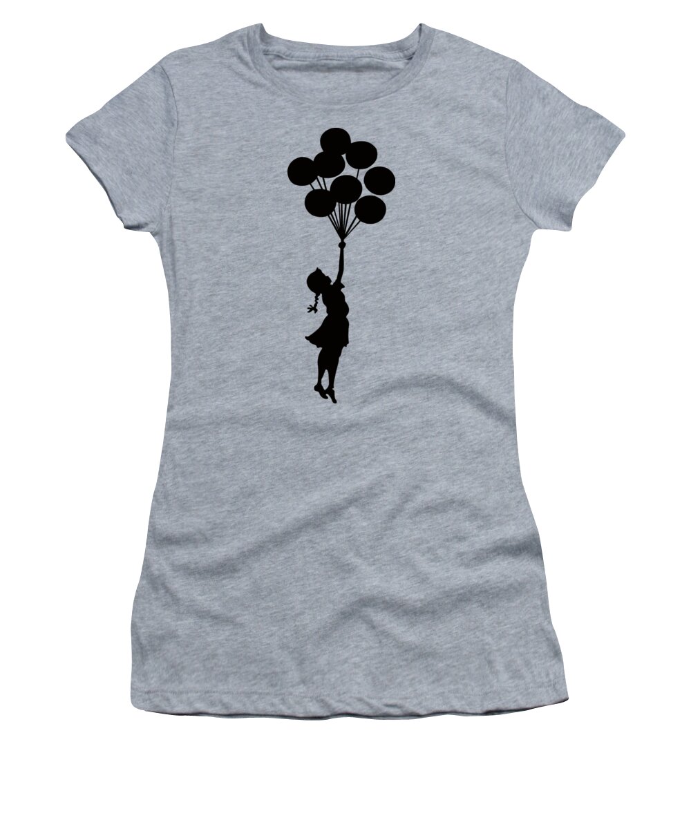 Banksy Women's T-Shirt featuring the mixed media Banksy Girl with Balloons Blue by Banksy