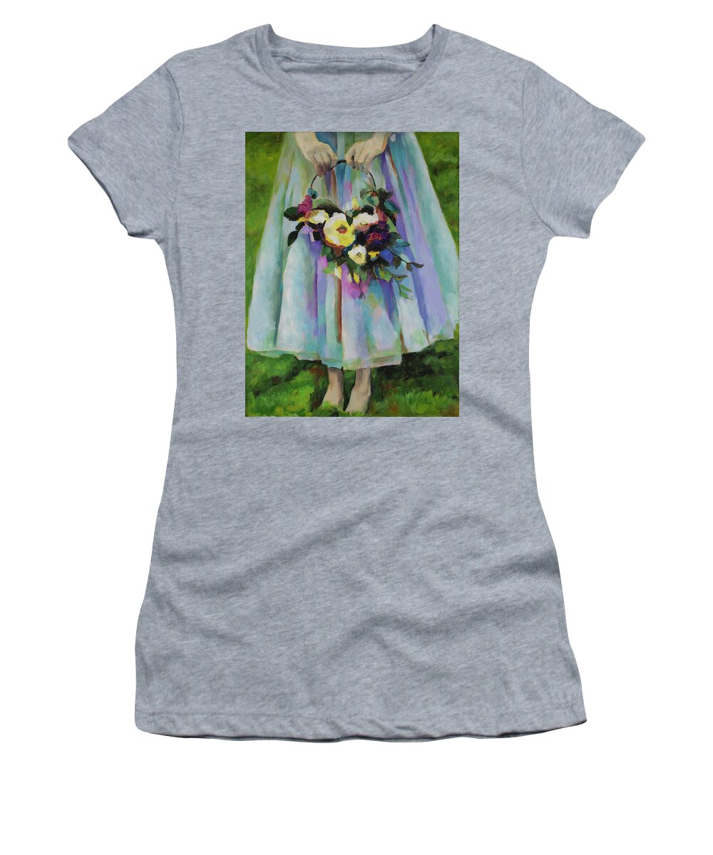 Painting Women's T-Shirt featuring the painting Barefoot Maiden by Debbie Brown