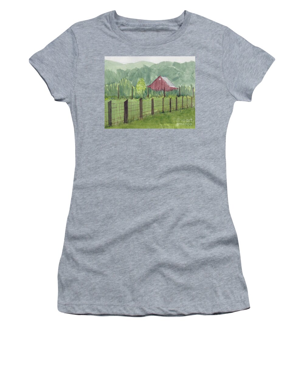 Maryland Farm Barn Women's T-Shirt featuring the painting Barn on Holly Drive by Maryland Outdoor Life