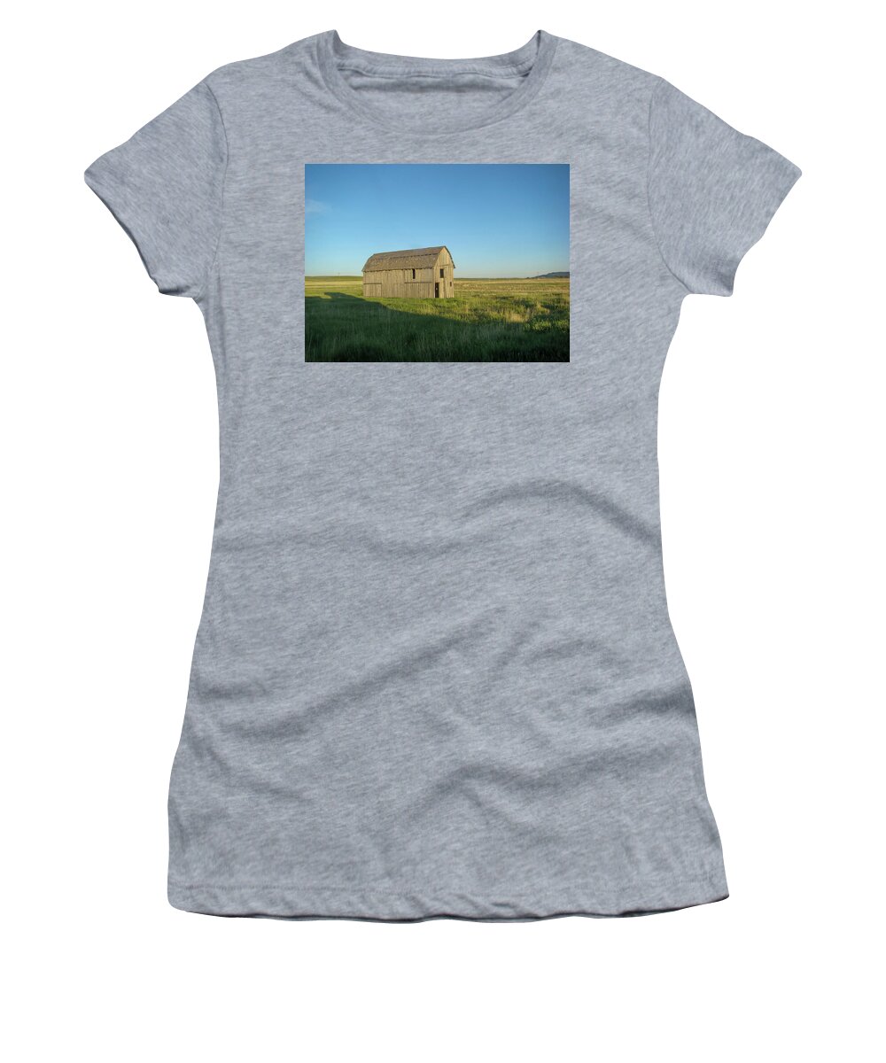 Barn Women's T-Shirt featuring the photograph Barn on the Prairie Wyoming by Cathy Anderson
