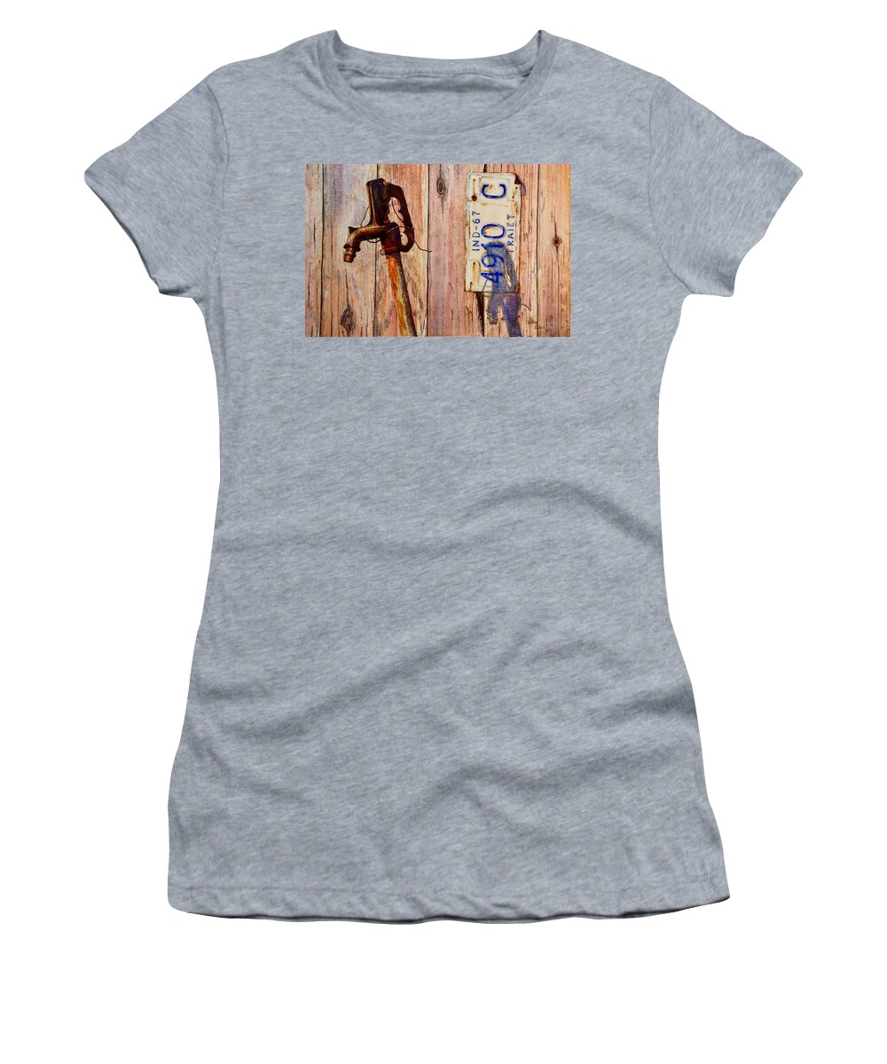 Old Barn Women's T-Shirt featuring the painting Barn Repair by John Glass