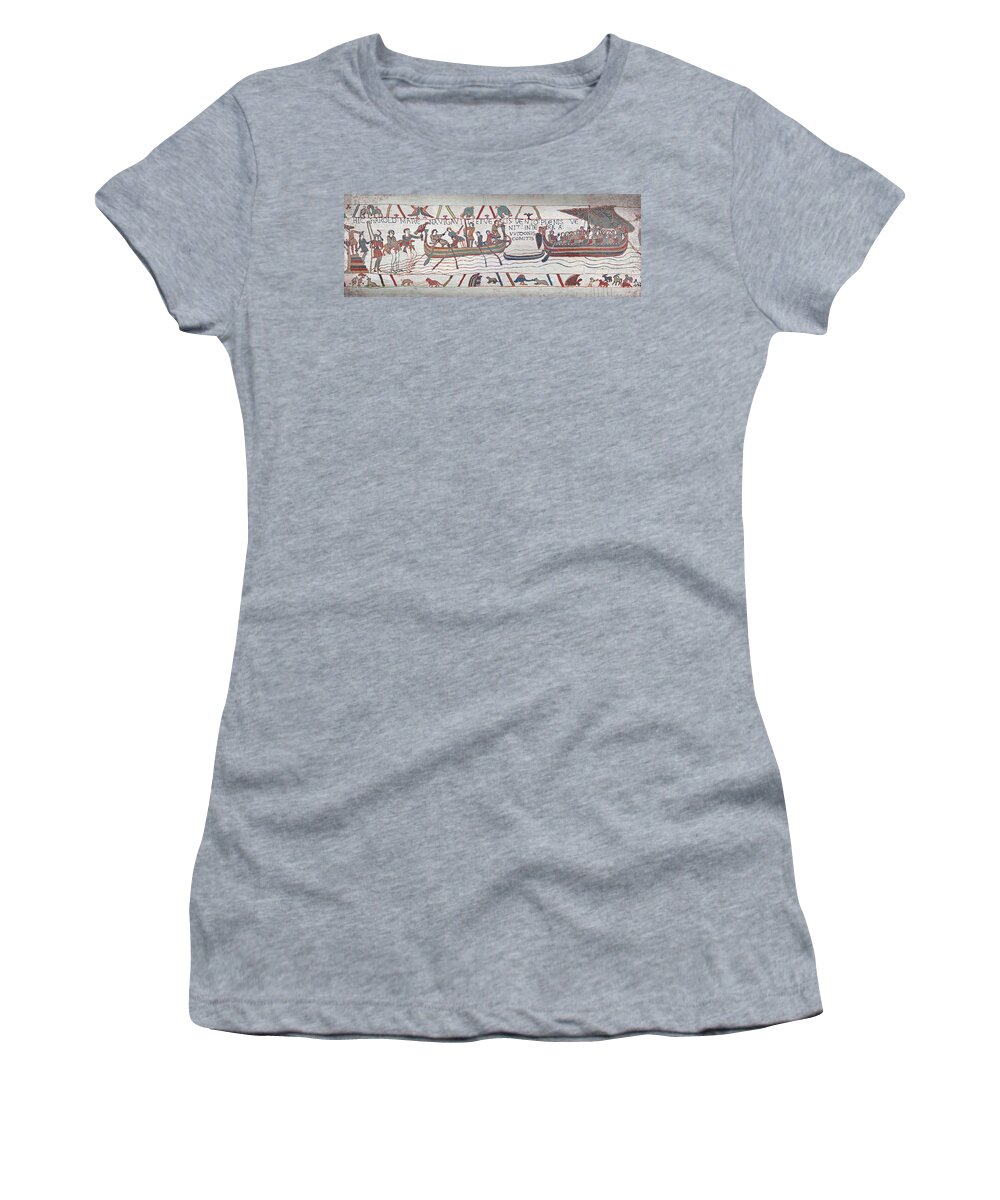 William The Conqueror Women's T-Shirt featuring the tapestry - textile Bayeux Tapestry scene 3 - 4 - Harold Travels to Normandy #1 by Paul E Williams