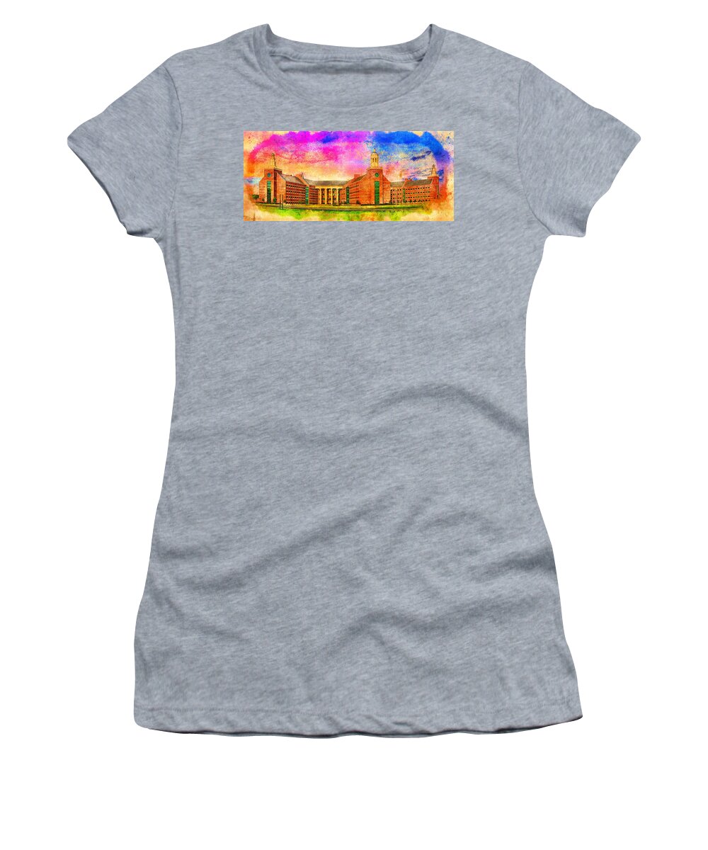 Baylor Science Building Women's T-Shirt featuring the digital art Baylor Science Building of the Baylor University in Waco, Texas - digital painting by Nicko Prints