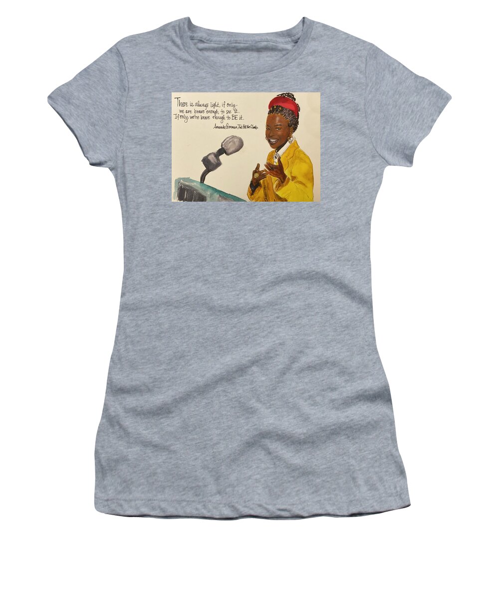 Amanda Gorman Women's T-Shirt featuring the painting BE the Light by Estrella Gerwin