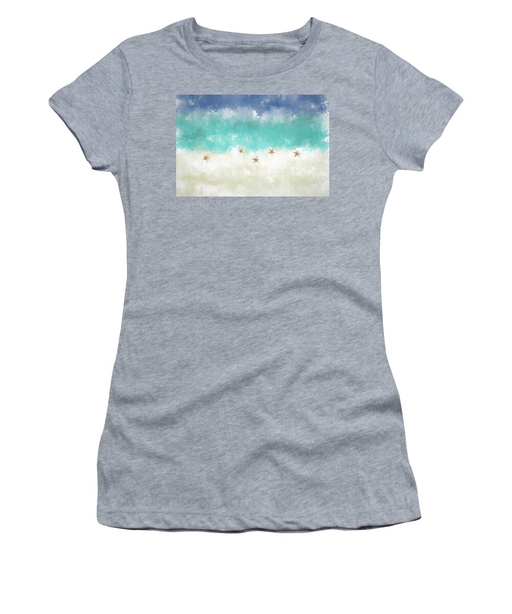 Starfish Women's T-Shirt featuring the photograph Beach Abstract with Starfish by Alison Frank