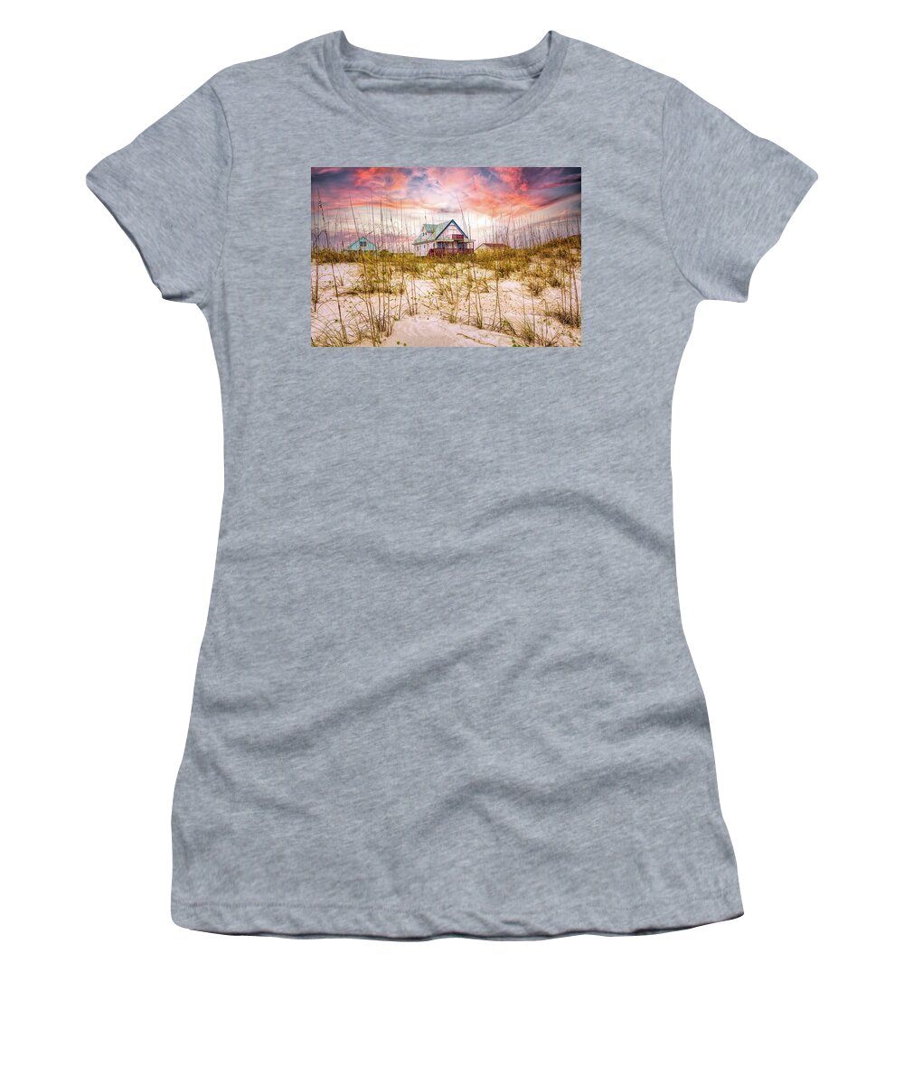 Clouds Women's T-Shirt featuring the photograph Beach Cottage on the Sand Dunes by Debra and Dave Vanderlaan