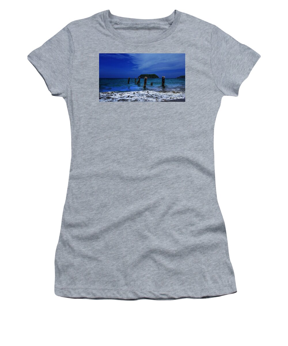 Beach Talk Women's T-Shirt featuring the photograph Beach Talk Moon by Aldane Wynter
