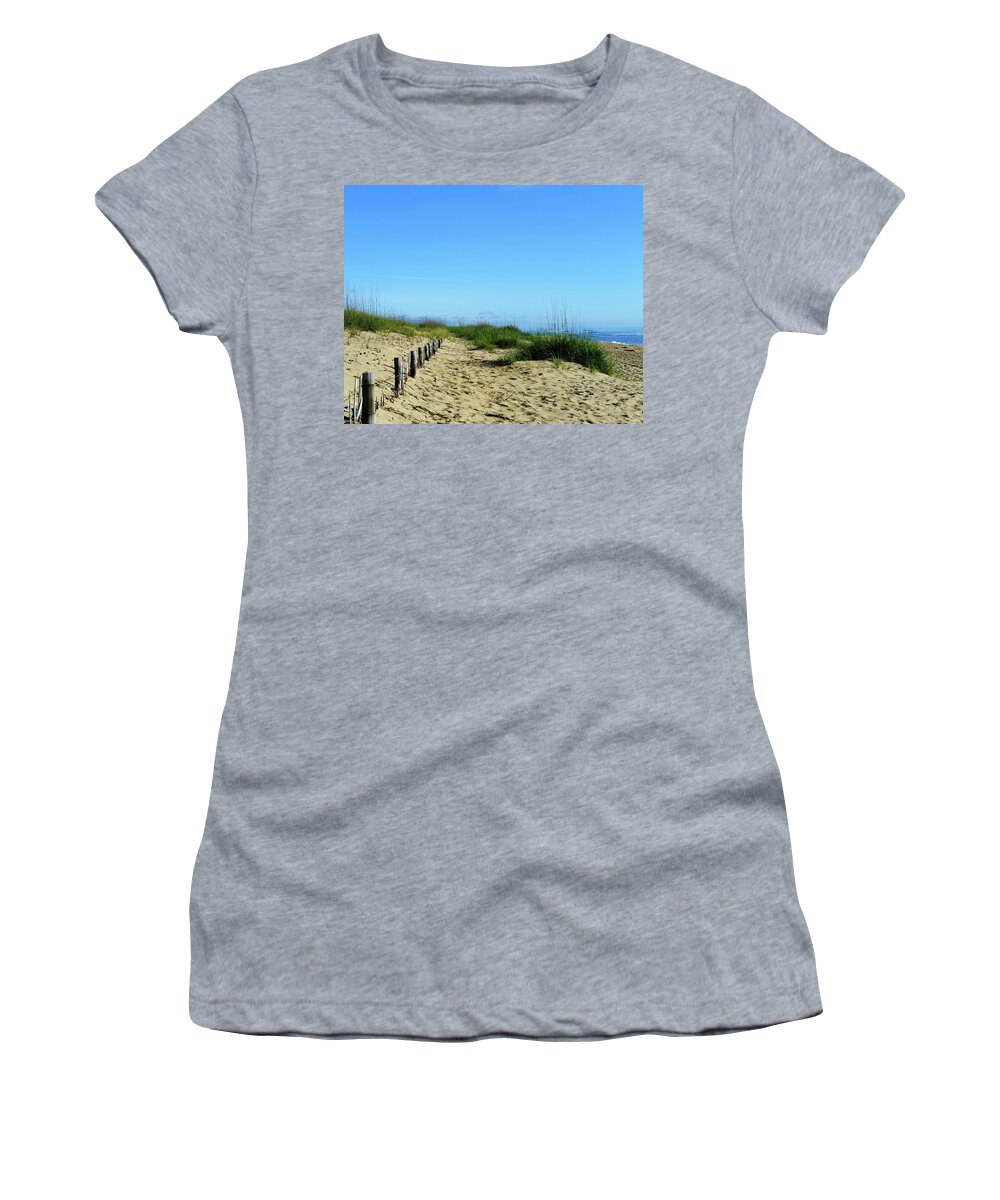 Beach Women's T-Shirt featuring the photograph Beach Walk by Katy Hawk