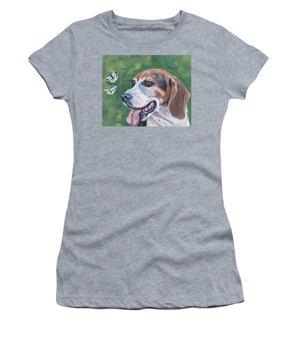 Beagle Women's T-Shirt featuring the painting Beagle and Butterflies by Lee Ann Shepard