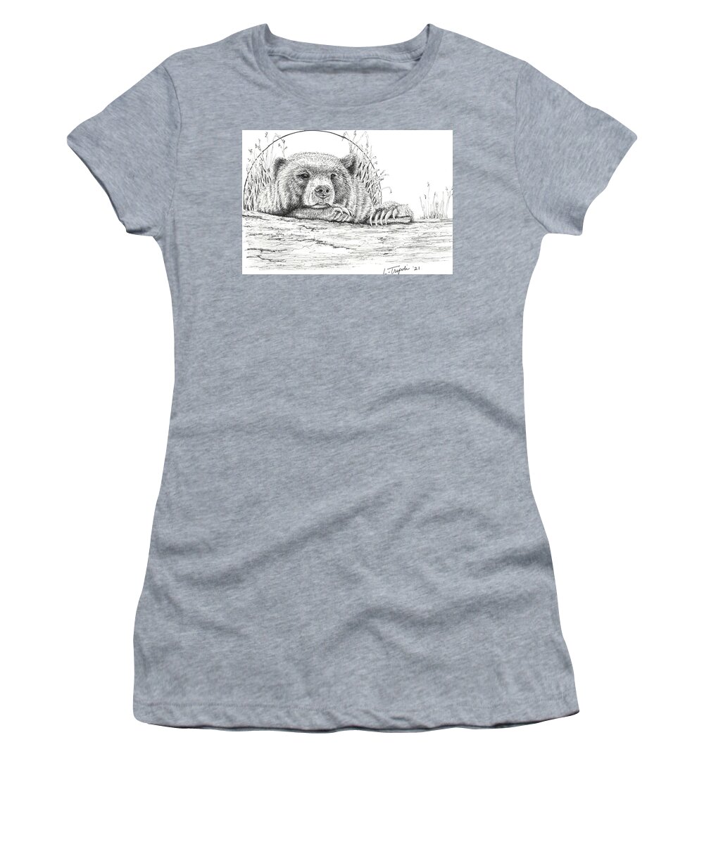 Wildlife Women's T-Shirt featuring the drawing Bearly Awake by Lawrence Tripoli