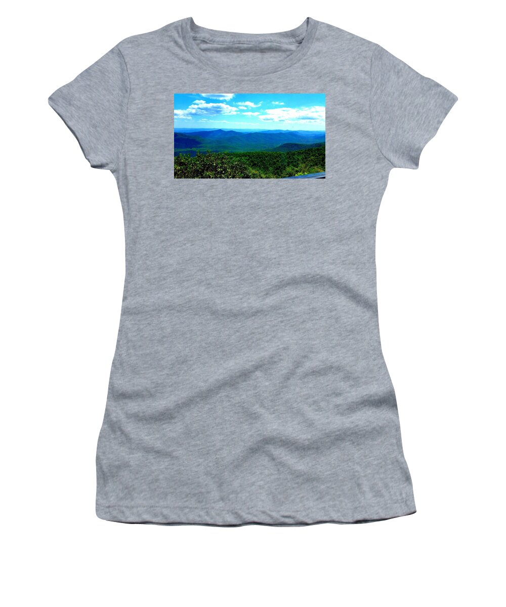 Blue Hue Mountains Women's T-Shirt featuring the photograph Beautiful Blue Mountain Views by Stacie Siemsen