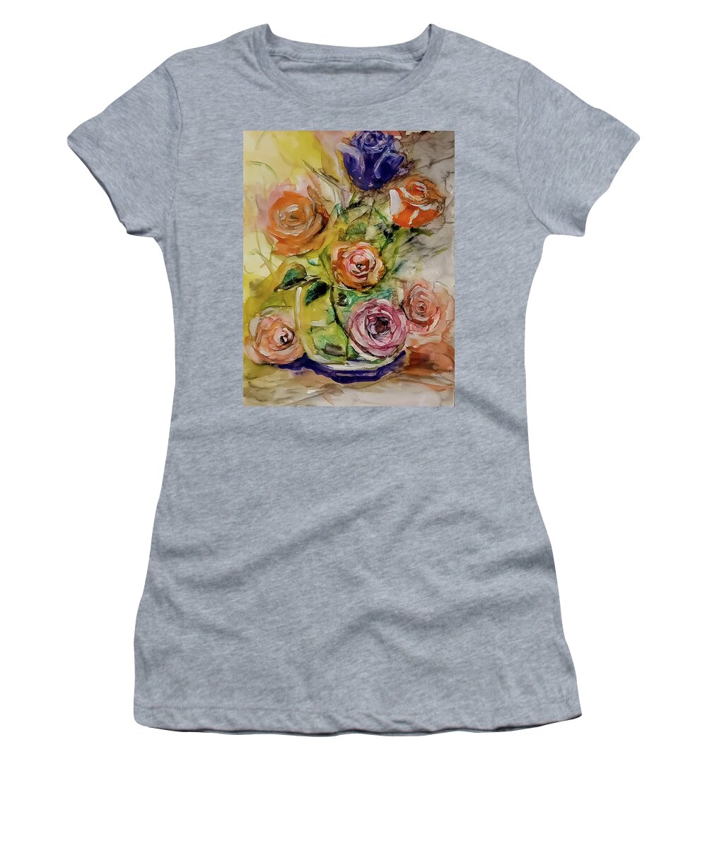 Lovely Women's T-Shirt featuring the painting Beautiful rose display by Lisa Kaiser