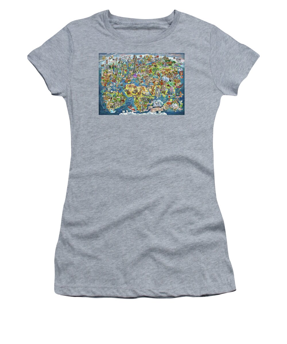 World Illustrated Map Women's T-Shirt featuring the digital art Beautiful World - Map Illustration by Maria Rabinky