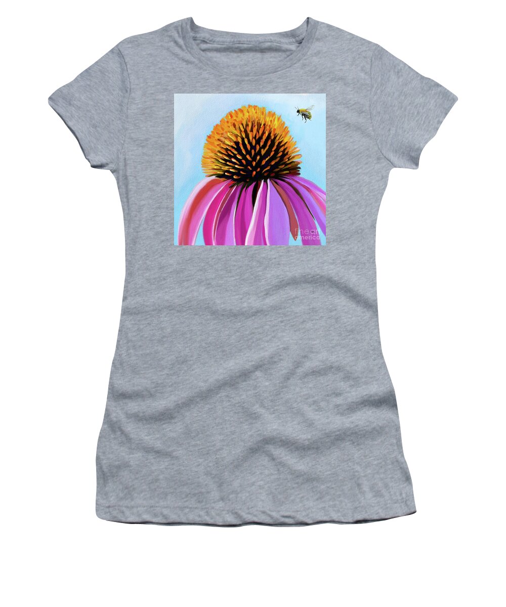 Coneflower Women's T-Shirt featuring the painting Bee-autiful Coneflower by Tammy Lee Bradley