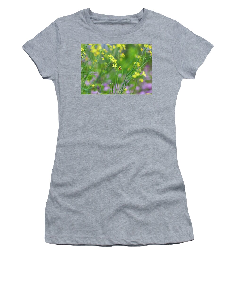 Flower Women's T-Shirt featuring the photograph Bee on the Wild Flowers by Amelia Pearn