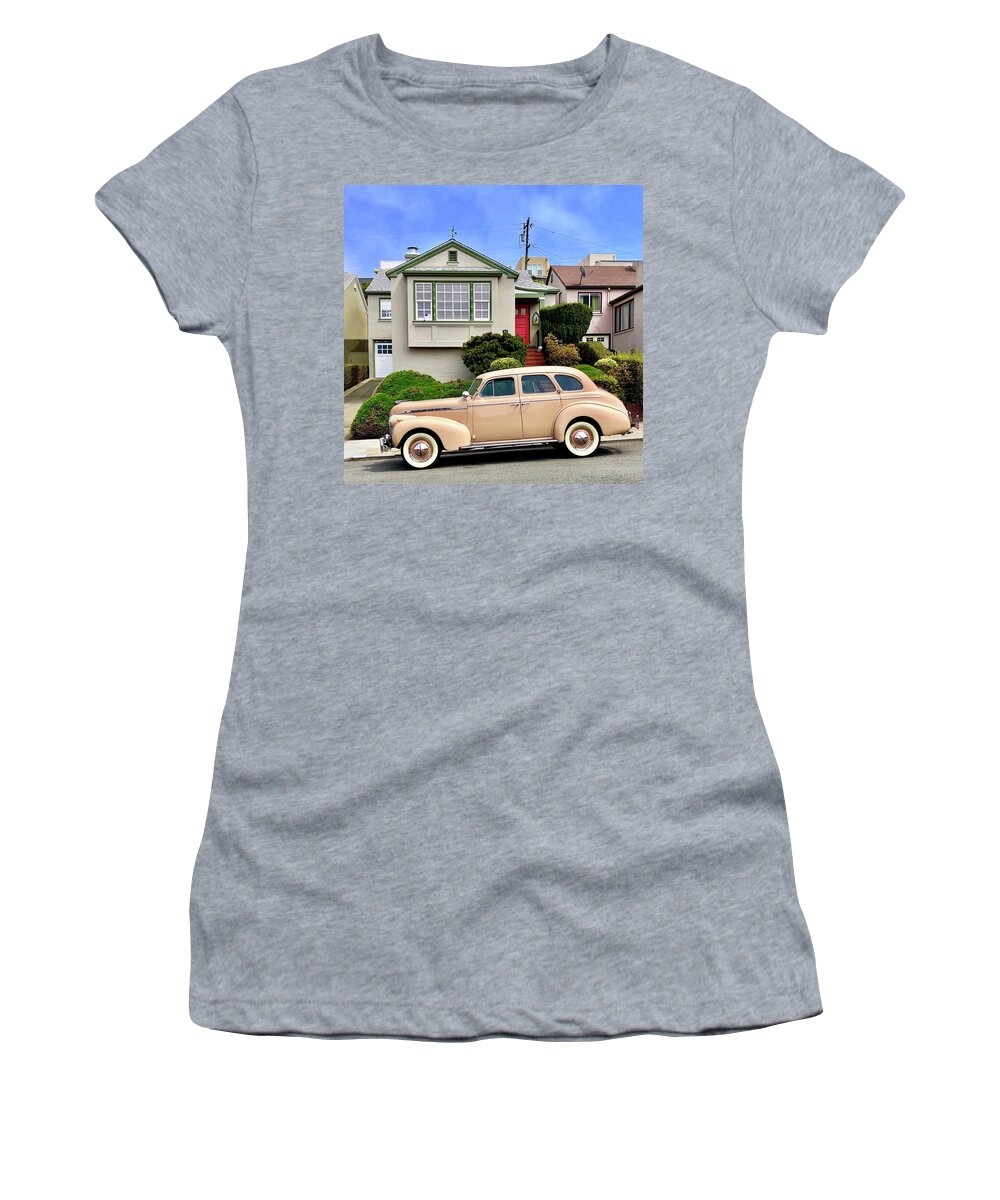  Women's T-Shirt featuring the photograph Beige Vintage Car by Julie Gebhardt