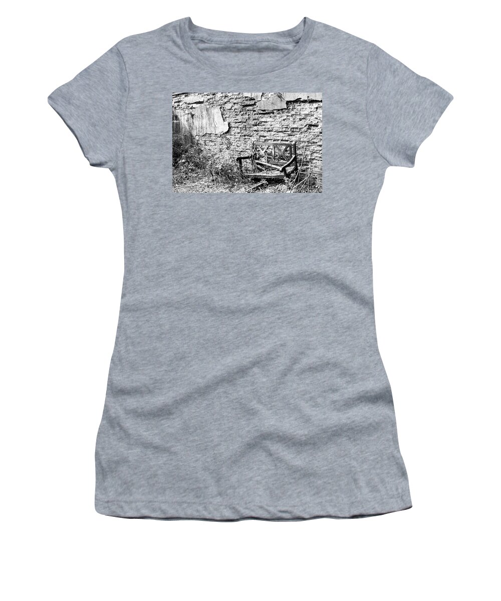 Bench Wall Old Women's T-Shirt featuring the photograph Bench Wall 2 by John Linnemeyer