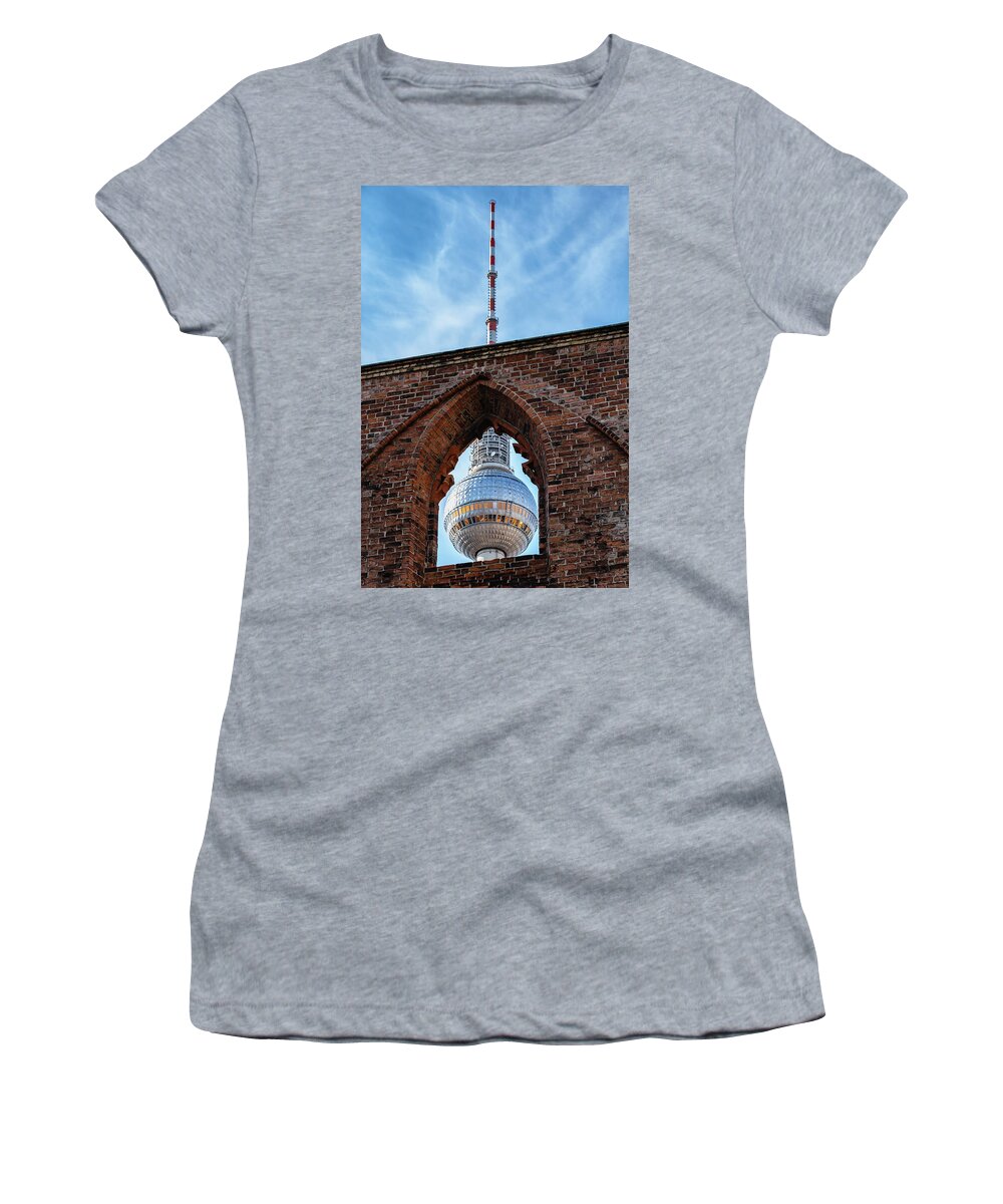 Berlin Women's T-Shirt featuring the photograph Berlin Television Tower In Gothic Window by Artur Bogacki
