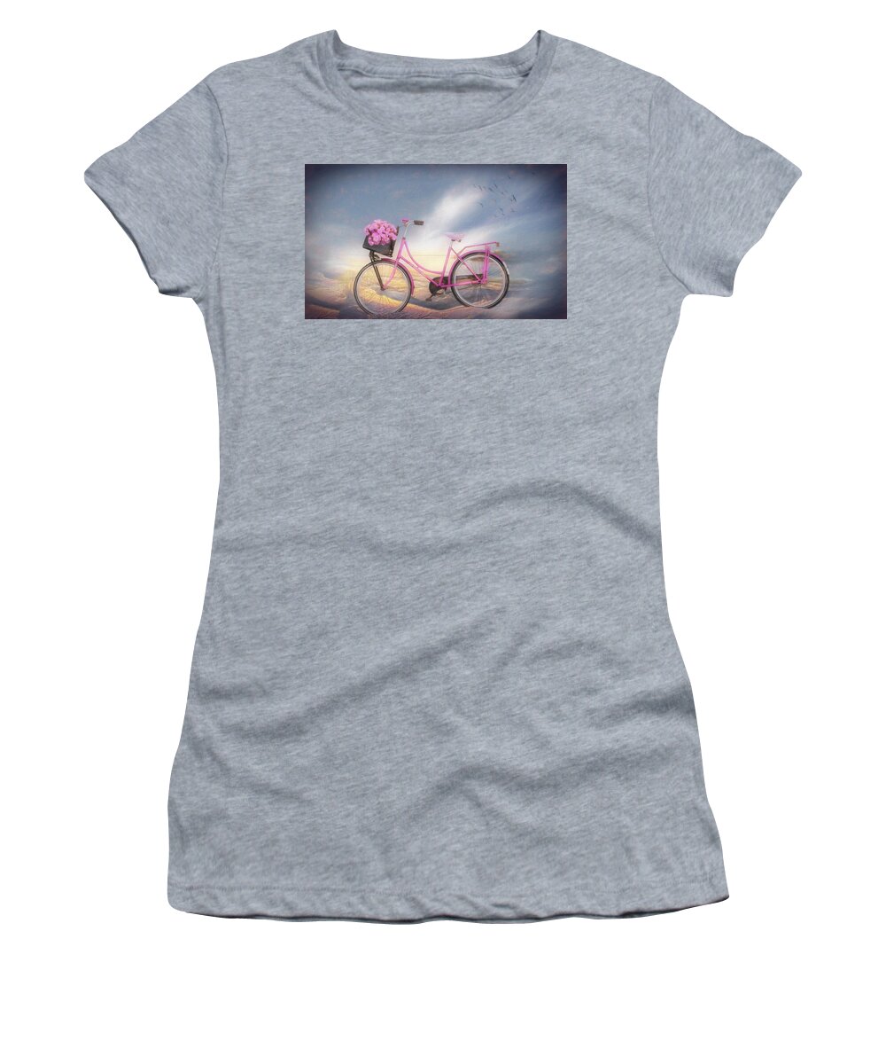 Bike Women's T-Shirt featuring the photograph Bicycle at the Lake Beach Painting by Debra and Dave Vanderlaan
