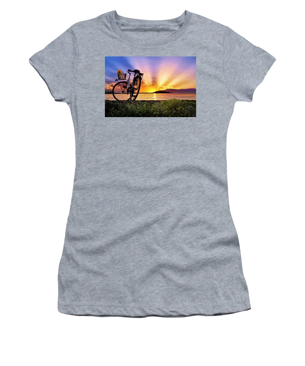 Bike Women's T-Shirt featuring the photograph Bicycle at the Shore by Debra and Dave Vanderlaan