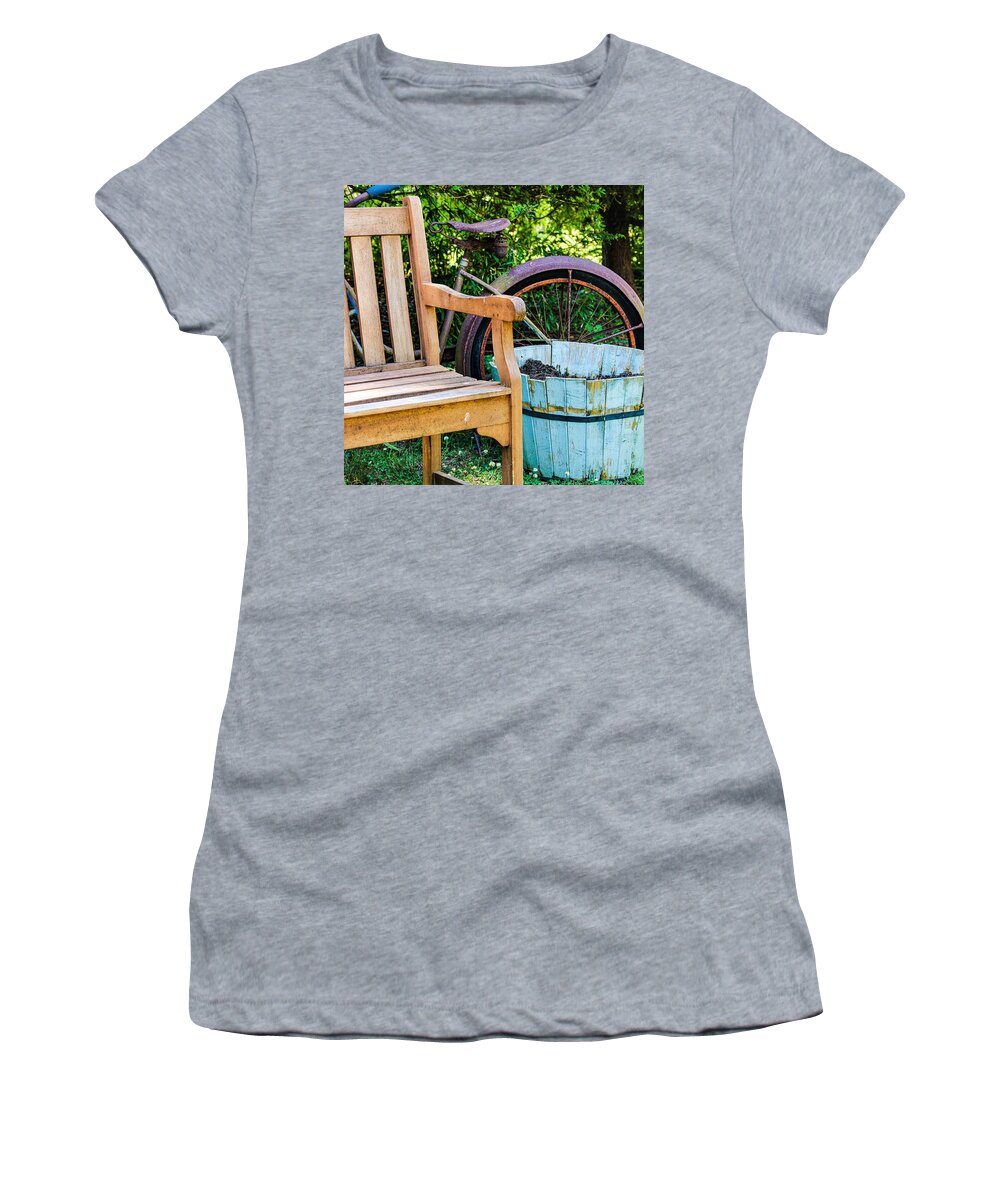 Bicycle Bench Women's T-Shirt featuring the photograph Bicycle Bench3 by John Linnemeyer