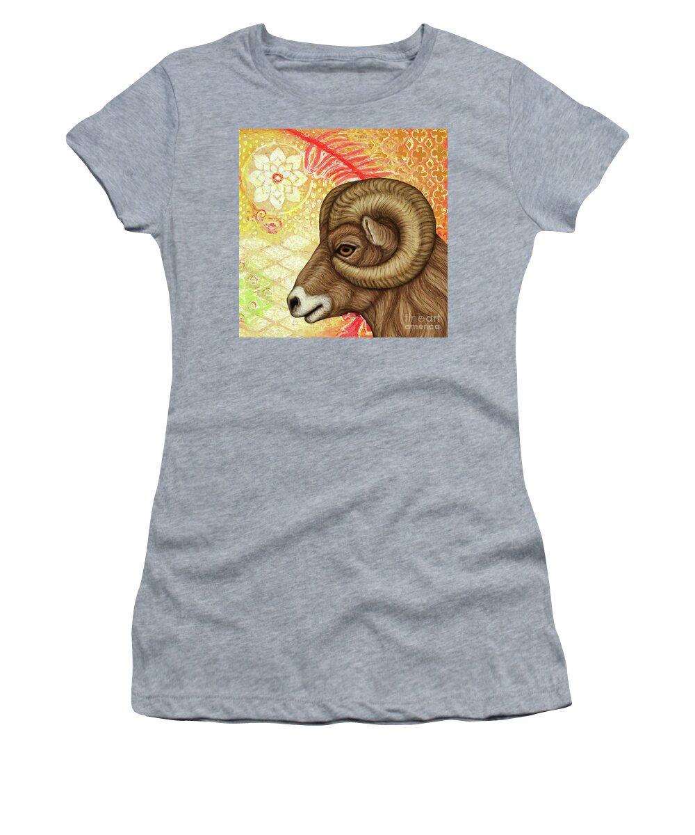 Ram Women's T-Shirt featuring the painting Big Horn Ram Abstract by Amy E Fraser