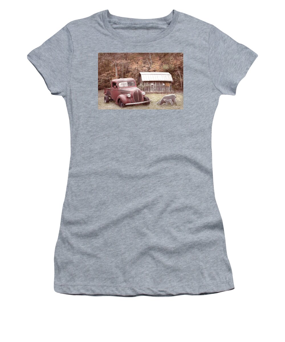 Truck Women's T-Shirt featuring the photograph Big Red on the Country Farm by Debra and Dave Vanderlaan