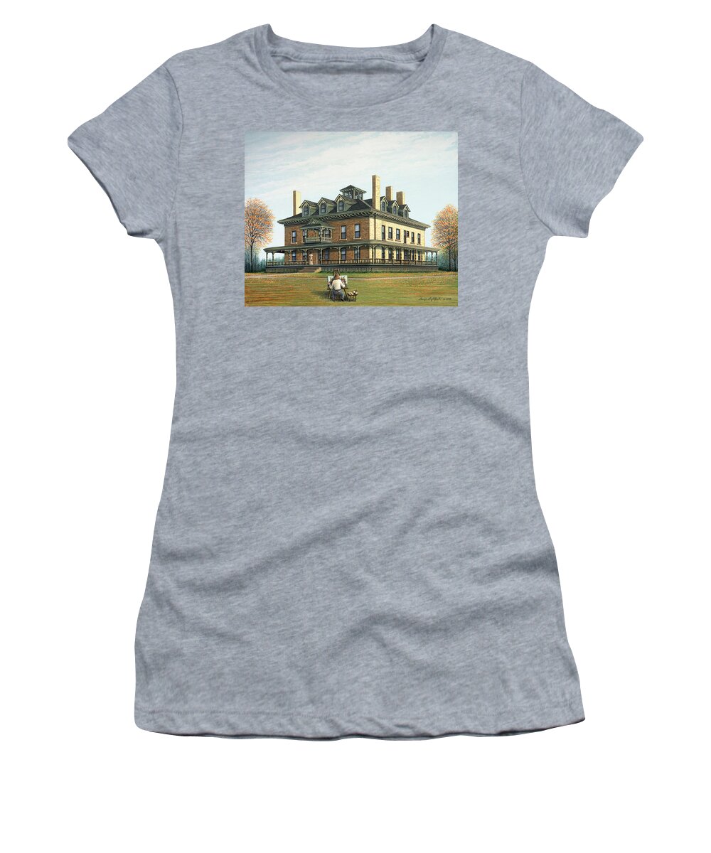 Architectural Landscape Women's T-Shirt featuring the painting Bingham Waggoner Estate, The Mansion by George Lightfoot