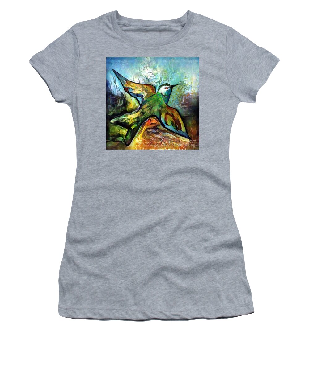 American Art Women's T-Shirt featuring the digital art Bird Flying Solo 010 by Stacey Mayer