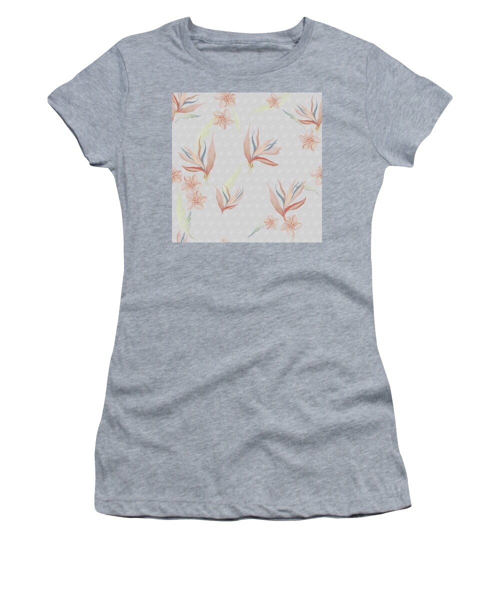 Bird Of Paradise Women's T-Shirt featuring the digital art Bird of Paradise with Plumeria Blossoms Floral Print by Sand And Chi