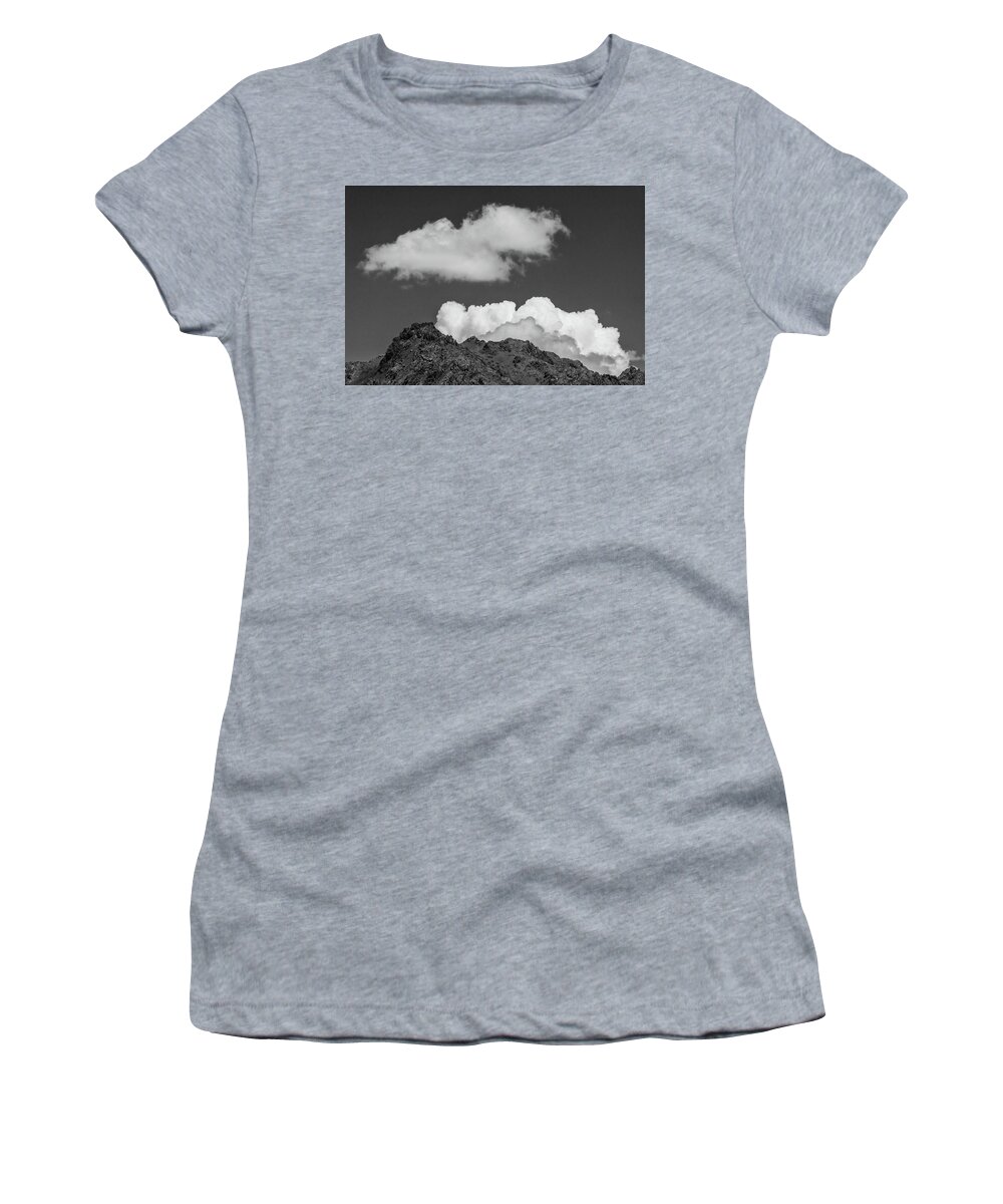 Black & White Women's T-Shirt featuring the photograph Black and White clouds over the rock by Martin Vorel Minimalist Photography